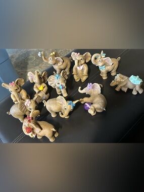 Set of 11 Beige Elephant Figurines Hamilton Collection 1996 & 1997 2-3” tall